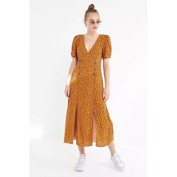 Urban Outfitters Dresses & Skirts - Urban Outfitters Women's Small Front-Slit Midi Dress Floral Print Orange Black
